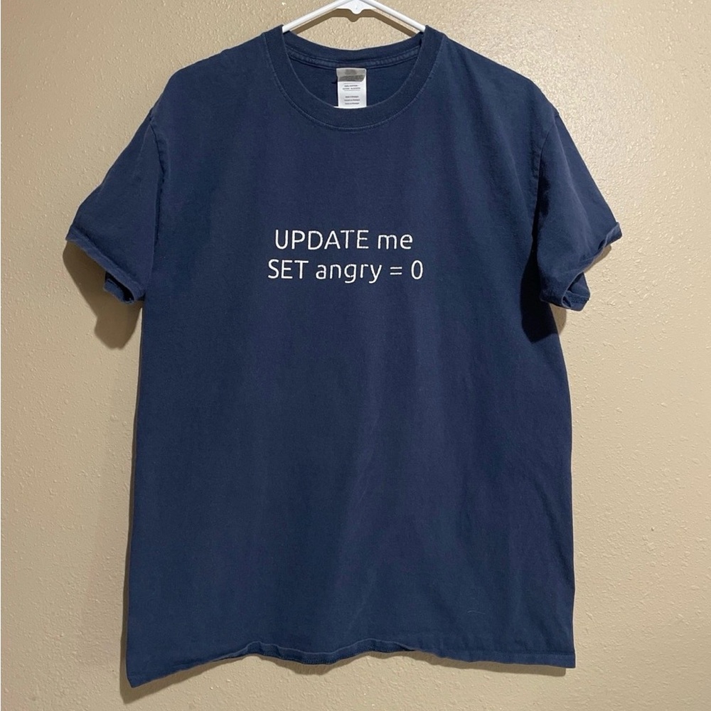 Y2K Humor Angry SQL IT Joke Navy Blue T-Shirt Adult L